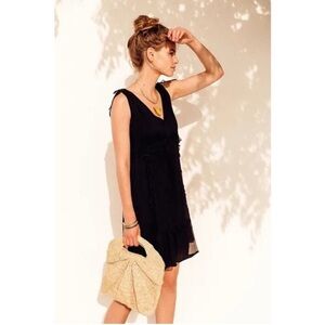 SEZANE Albertina Dress Black Silk Chiffon Ruffles Size 38